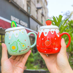 Kawaii Fruit Strawberry Avocado Ceramic Cup (500ml)