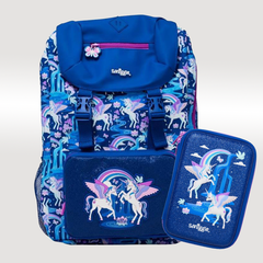 Smiggle Blue Star Unicorn Large Capacity 16 inch School Bag & Pouch Combo