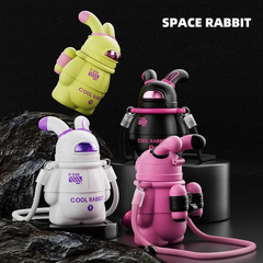 Space Rabbit Adventure: Insulated Stainless Steel Kids Water Bottle - Keeps Drinks Cold or Hot for Travel