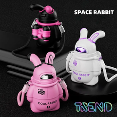 Space Rabbit Adventure: Insulated Stainless Steel Kids Water Bottle - Keeps Drinks Cold or Hot for Travel