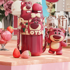 Strawberry Bear Losto Children's Thermos Cup Portable Kettle Double Drinking with Straw Bottle