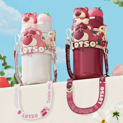 Strawberry Bear Losto Children's Thermos Cup Portable Kettle Double Drinking with Straw Bottle