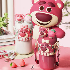 Strawberry Bear Losto Children's Thermos Cup Portable Kettle Double Drinking with Straw Bottle