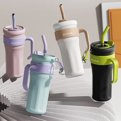 Good-looking Vacuum Cup: 1200ml Large Capacity Portable Thermal Insulation Cold Preservation Giant Water Cup with Straw Coffee Cup