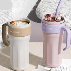 Good-looking Vacuum Cup: 1200ml Large Capacity Portable Thermal Insulation Cold Preservation Giant Water Cup with Straw Coffee Cup