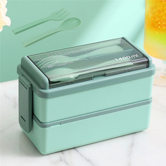 Portable Double Layer Lunch Box for Kids: Complete Dinnerware Set with Fork and Spoon - Microwave Safe Bento Box for Food Storage