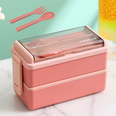 Portable Double Layer Lunch Box for Kids: Complete Dinnerware Set with Fork and Spoon - Microwave Safe Bento Box for Food Storage