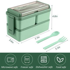 Portable Double Layer Lunch Box for Kids: Complete Dinnerware Set with Fork and Spoon - Microwave Safe Bento Box for Food Storage