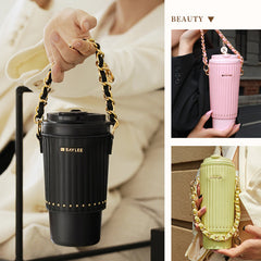 Small Stylish Face Value Double Drink Drinking Straw Cup 680ml Portable Handheld with Heat Preservation