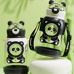 Cute Little Panda Cartoon Kids Leakproof Straw Water Bottle