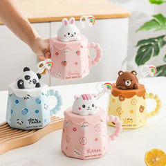 Cartoon Ceramic Mug with Lid and Spoon (400ml)