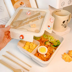 Japanese Style Cute Wheat Straw Lunch Box Combo