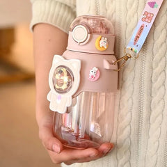 Kawaii Cute Bear Cartoon Kids Leakproof Straw Water Bottle : Quench Their Thirst with Adorable Style