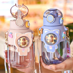 Kawaii Cute Bear Cartoon Kids Leakproof Straw Water Bottle : Quench Their Thirst with Adorable Style