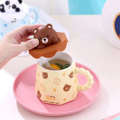 Cartoon Ceramic Mug with Lid and Spoon (400ml)