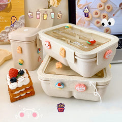 Japanese Style Cute Wheat Straw Lunch Box Combo