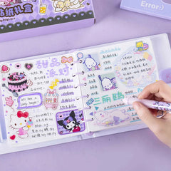 60 Sheet Kawaii Hello Kitty Kuromi Cinnamoroll All Craft DIY Stickers Box